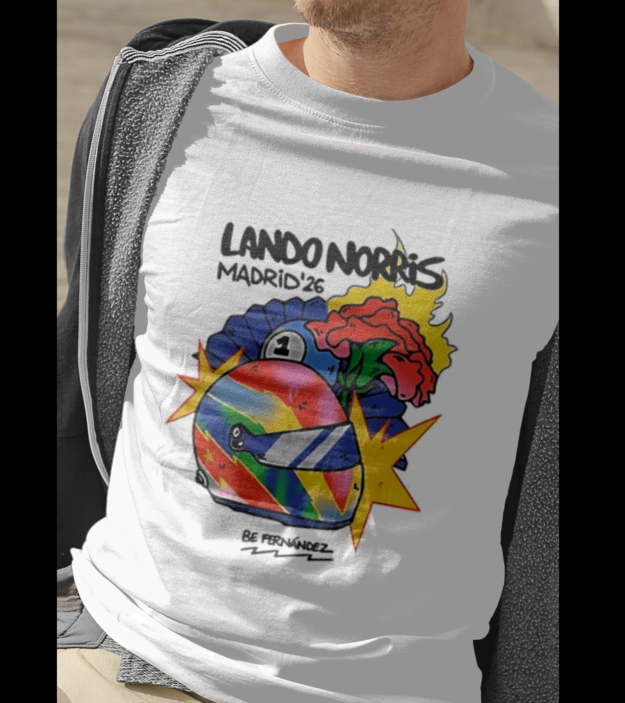 Lando Norris Madrid '26 Helmet Vibrant Art Explosion T-Shirt