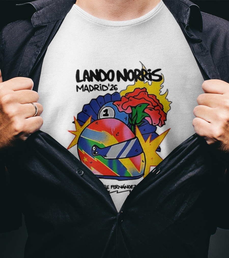 Lando Norris Madrid '26 Helmet Vibrant Art Explosion T-Shirt