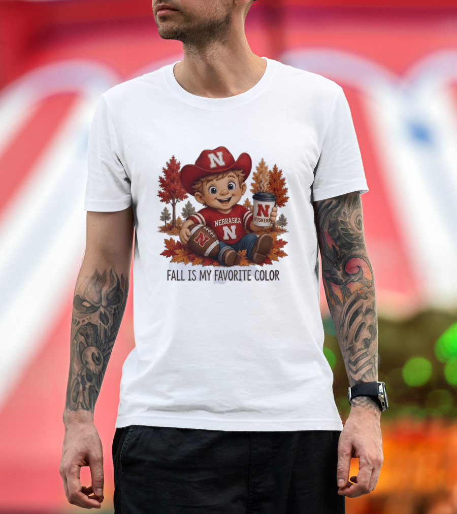 Nebraska Huskers Fall Football Kid Holding Coffee And Ball T-Shirt