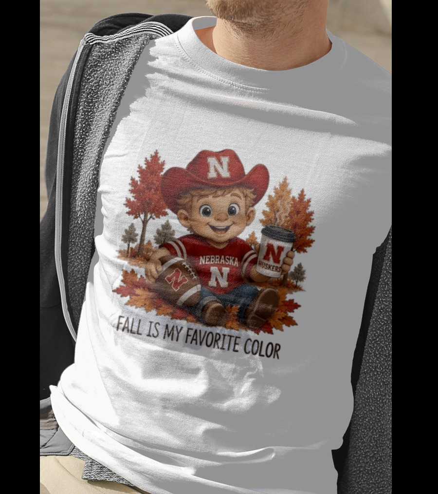Nebraska Huskers Fall Football Kid Holding Coffee And Ball T-Shirt