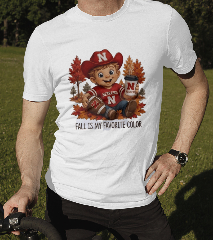 Nebraska Huskers Fall Football Kid Holding Coffee And Ball T-Shirt