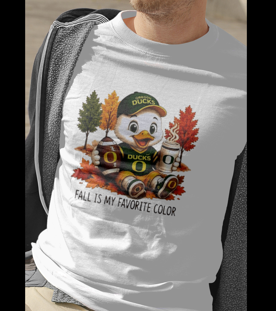 Oregon Ducks Fall Is My Favorite Color Cute Mascot Football Autumn Leaves T-Shirt