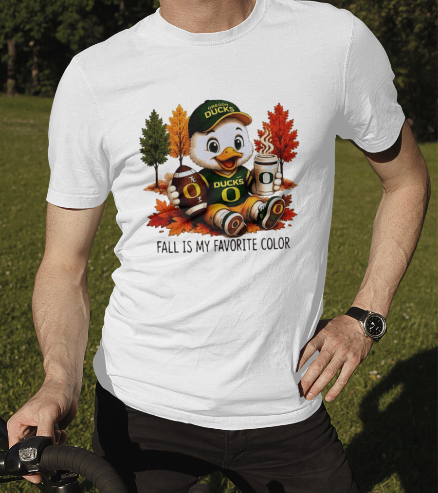 Oregon Ducks Fall Is My Favorite Color Cute Mascot Football Autumn Leaves T-Shirt