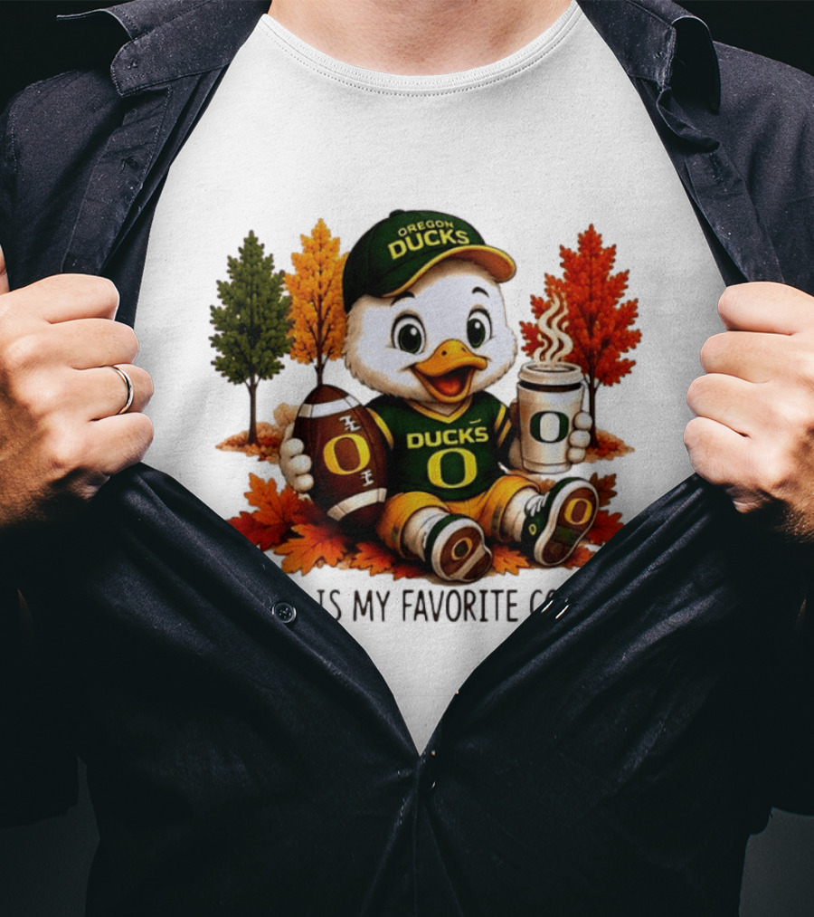 Oregon Ducks Fall Is My Favorite Color Cute Mascot Football Autumn Leaves T-Shirt