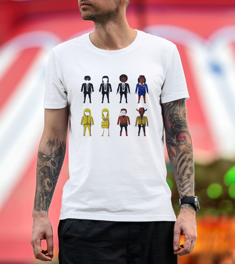 Tarantino Movie Characters Playful Figurine Lineup T-Shirt
