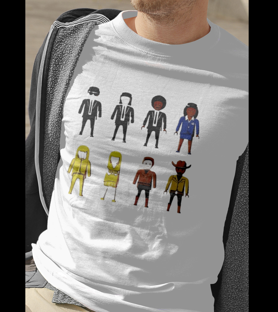 Tarantino Movie Characters Playful Figurine Lineup T-Shirt