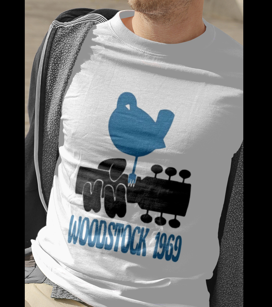 Woodstock 1969 Music Festival Bird On Guitar Neck T-Shirt
