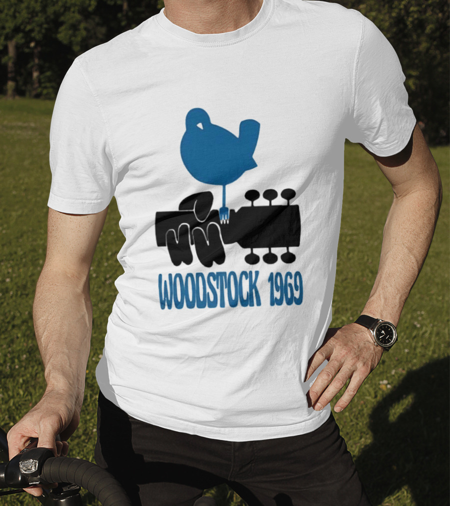 Woodstock 1969 Music Festival Bird On Guitar Neck T-Shirt