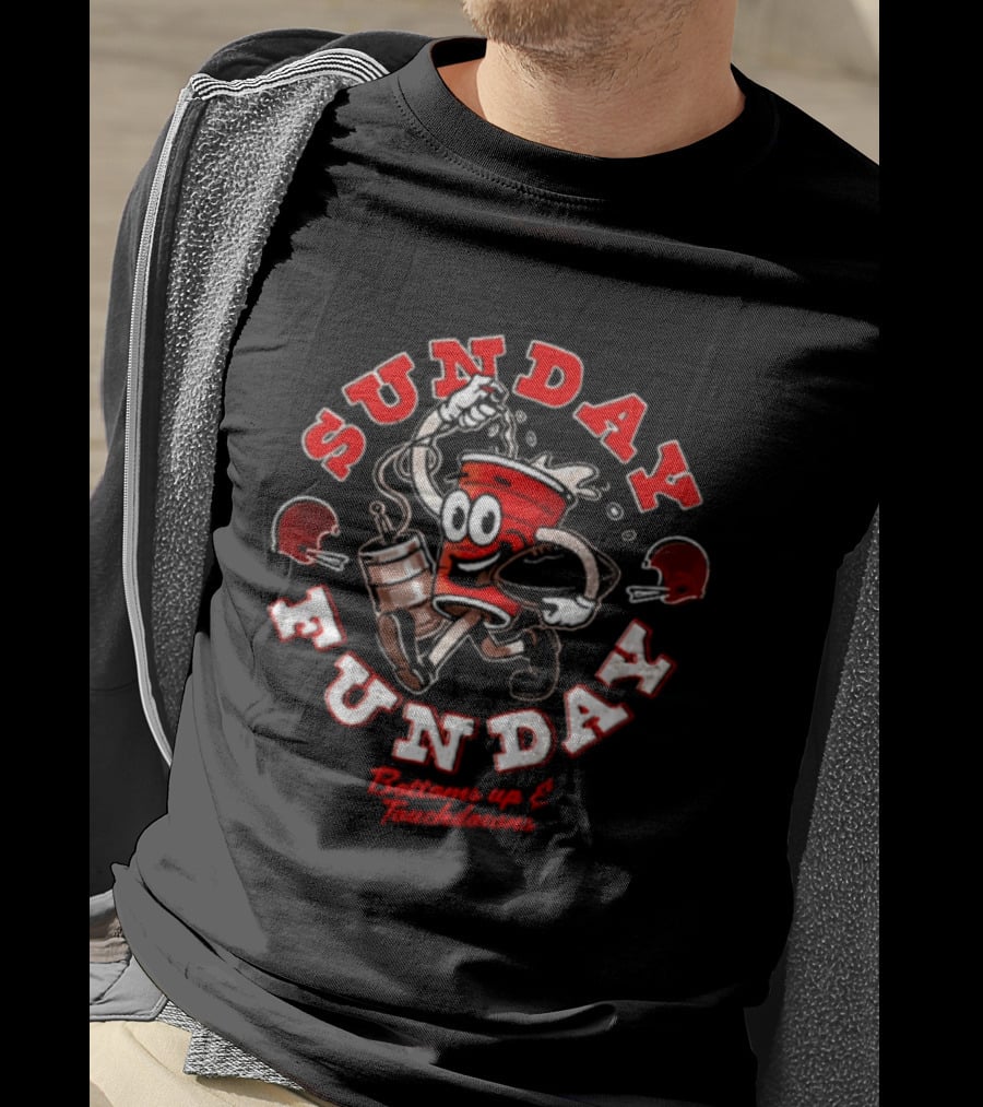 Sunday Funday Bottoms Up And Touchdowns Cleveland Football Party T-Shirt