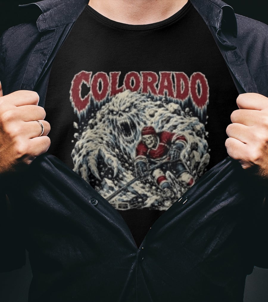 Colorado Avalanche Hockey Skeleton Player Ice Monster Chase T-Shirt