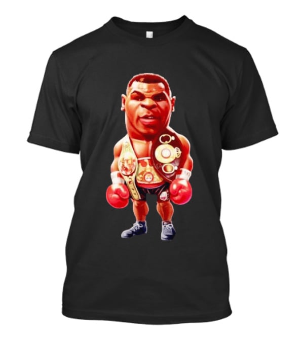 Mike Tyson Cartoon Boxing Champion With Championship Belts And Gloves T-Shirt