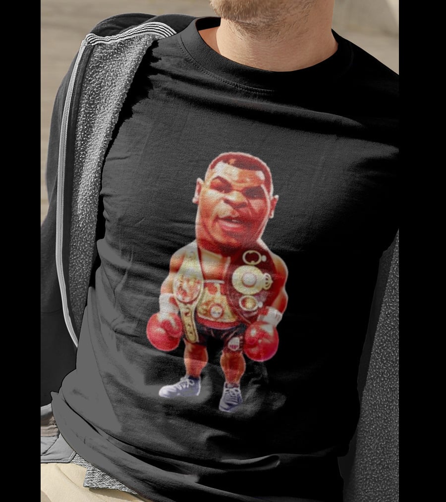 Mike Tyson Cartoon Boxing Champion With Championship Belts And Gloves T-Shirt