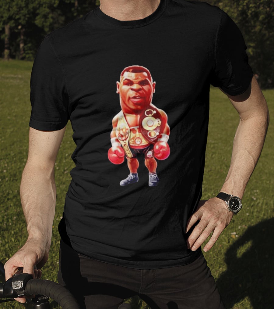 Mike Tyson Cartoon Boxing Champion With Championship Belts And Gloves T-Shirt