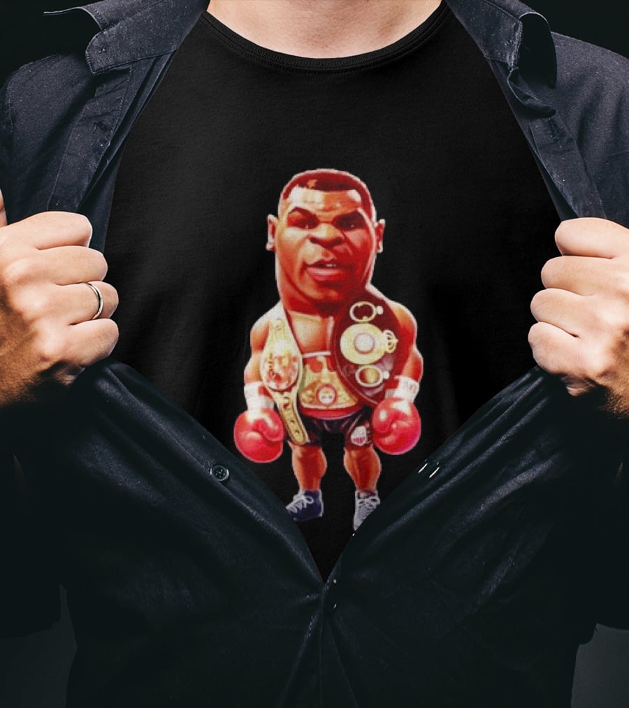 Mike Tyson Cartoon Boxing Champion With Championship Belts And Gloves T-Shirt