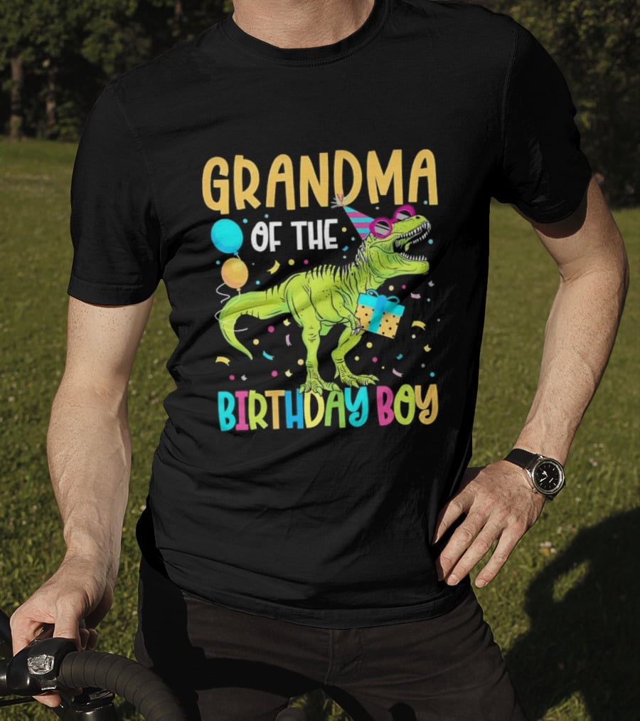 Grandma Of The Birthday Boy Dinosaur Party Balloons And Gift Celebration T-Shirt