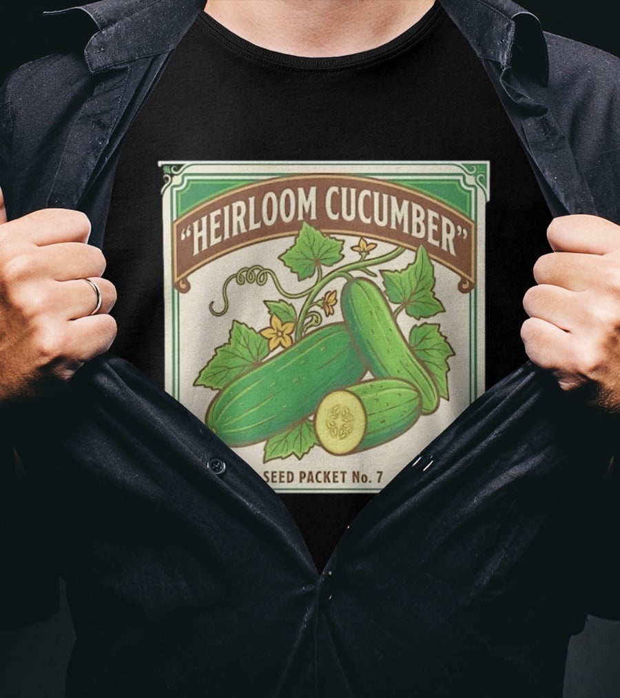Heirloom Cucumber Seed Packet No 7 Vintage Gardening Iconic Green T-Shirt