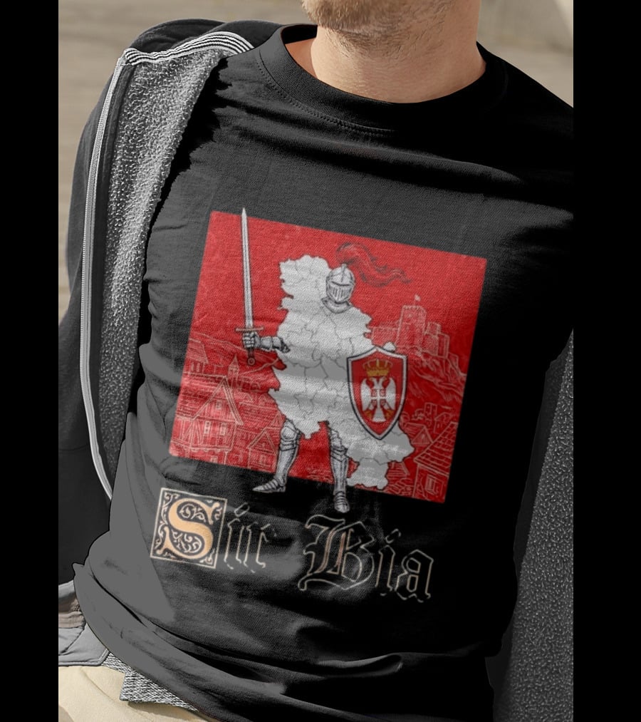 Sir Bia Knight Of Serbia Map Serbian Pride Shield Armor Heritage T-Shirt