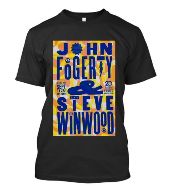 John Fogerty Steve Winwood Concert September 13 2026 Bethel NY Bethel Woods 20th Woodstock Festival T-Shirt