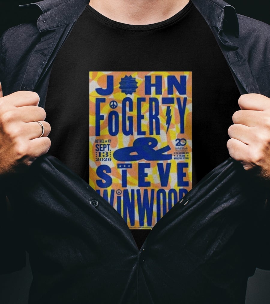 John Fogerty Steve Winwood Concert September 13 2026 Bethel NY Bethel Woods 20th Woodstock Festival T-Shirt