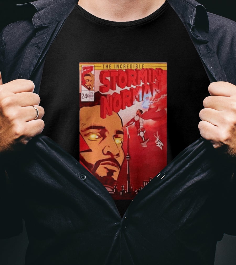 The Incredible Stormin Norman Comic Book Flying Superhero Cityscape 25 Cent Issue 24 T-Shirt