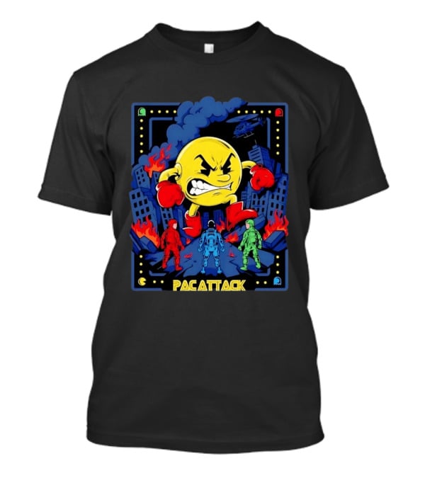 Pac Attack City Destruction Video Game Icon Battle Scene T-Shirt