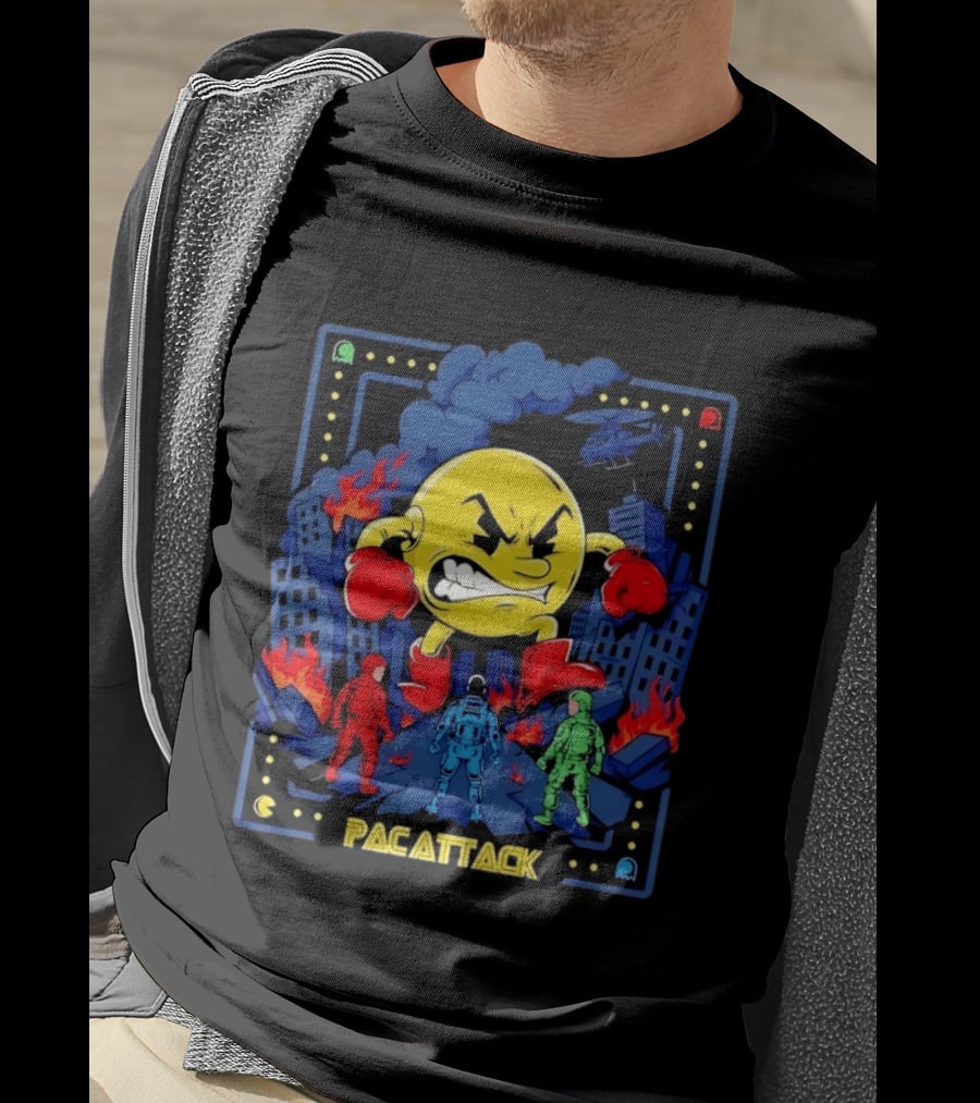 Pac Attack City Destruction Video Game Icon Battle Scene T-Shirt
