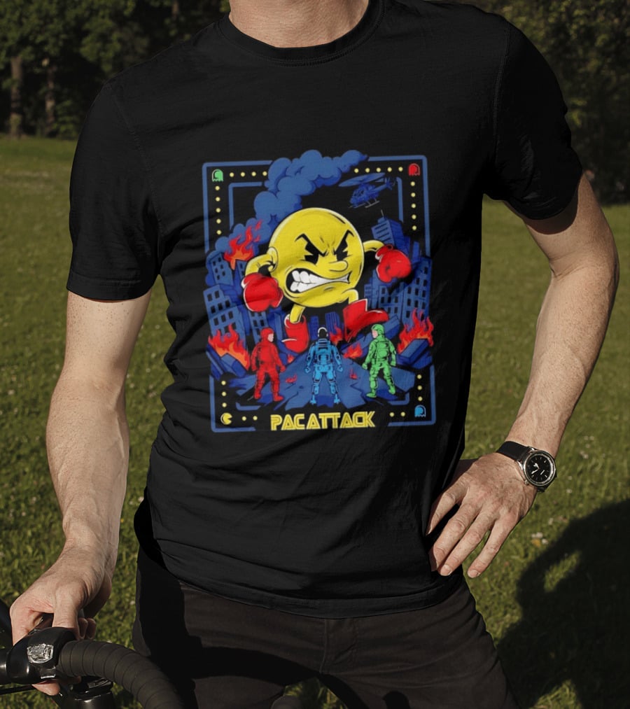 Pac Attack City Destruction Video Game Icon Battle Scene T-Shirt