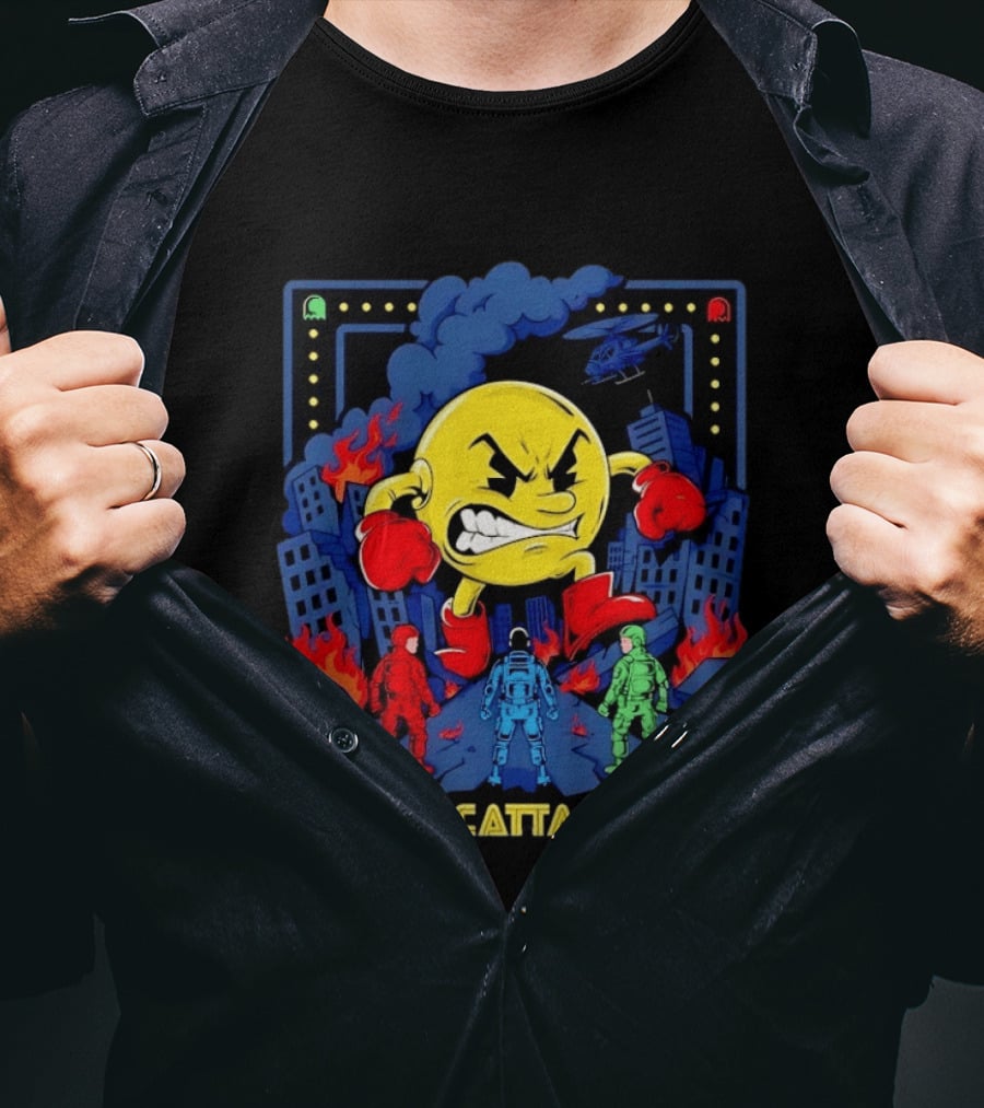 Pac Attack City Destruction Video Game Icon Battle Scene T-Shirt