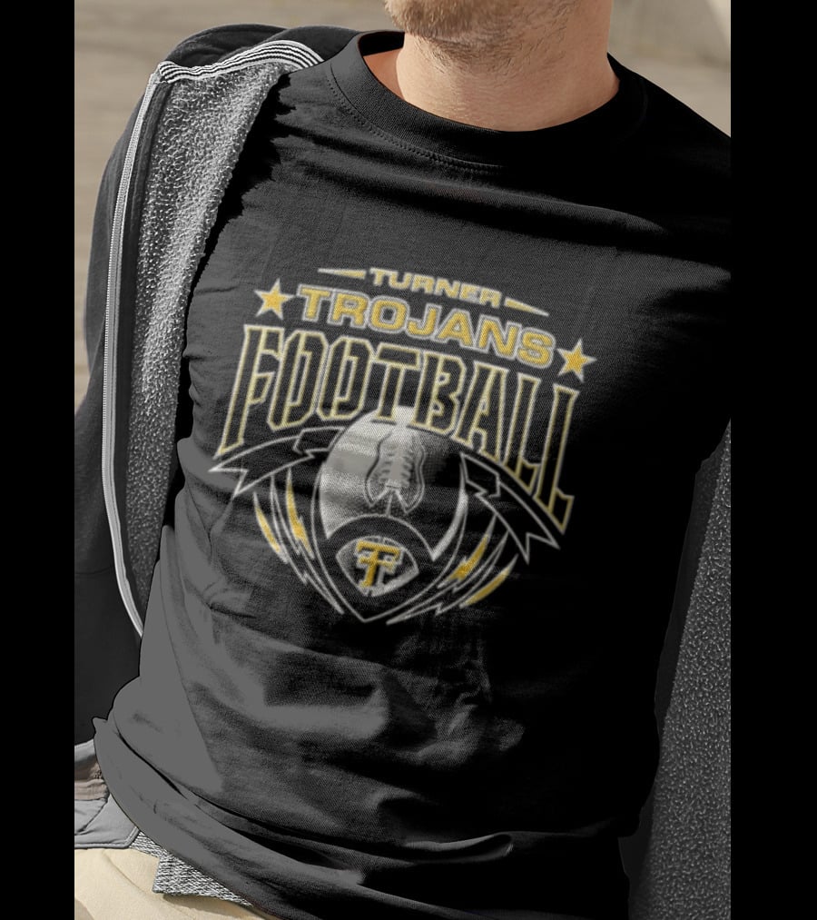 Turner Trojans Football TT Lightning Bolts Monogram Banner T-Shirt