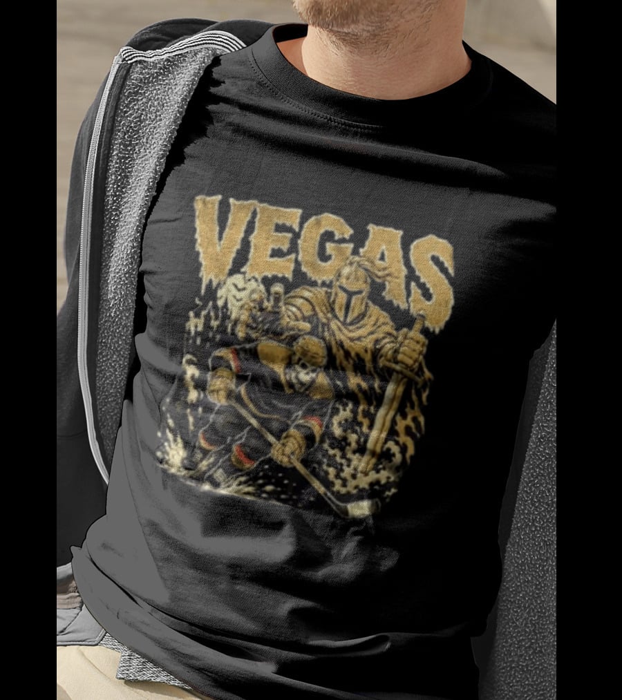Vegas Golden Knights Skeleton Hockey Player With Knight And Sword T-Shirt