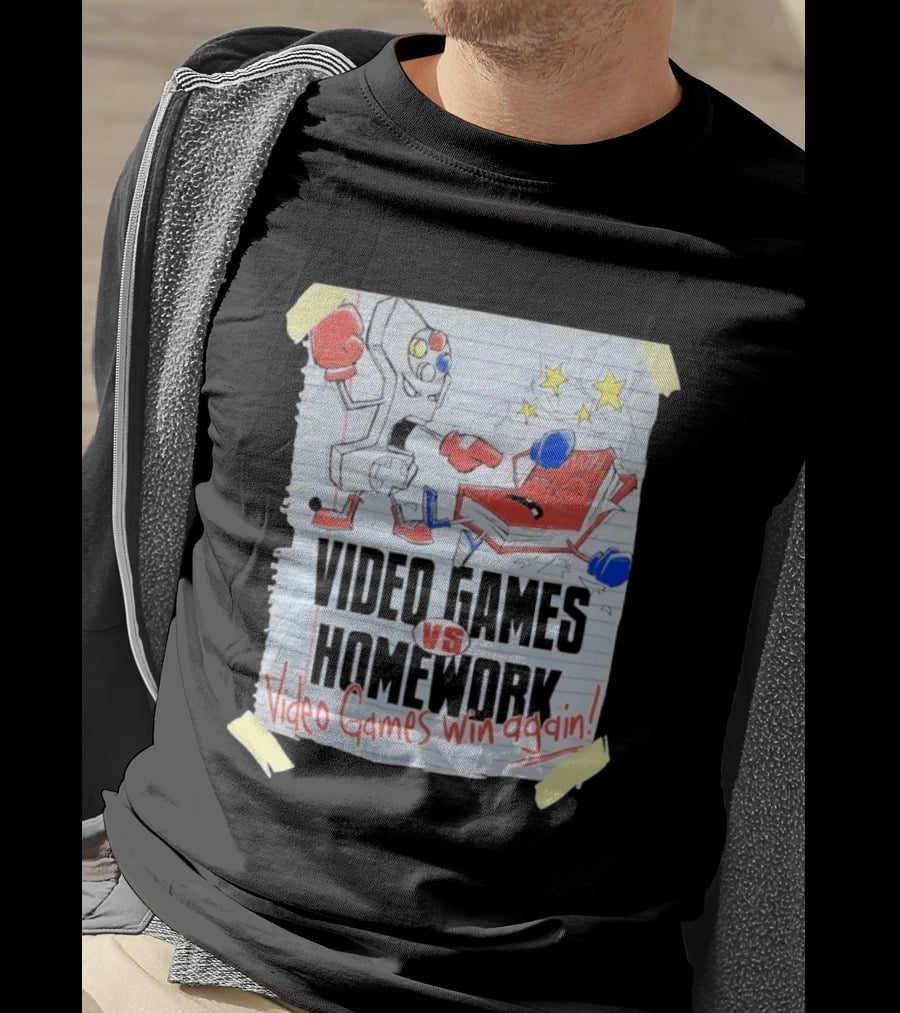 Video Games Vs Homework Video Games Win Again Math Battle Sketch T-Shirt