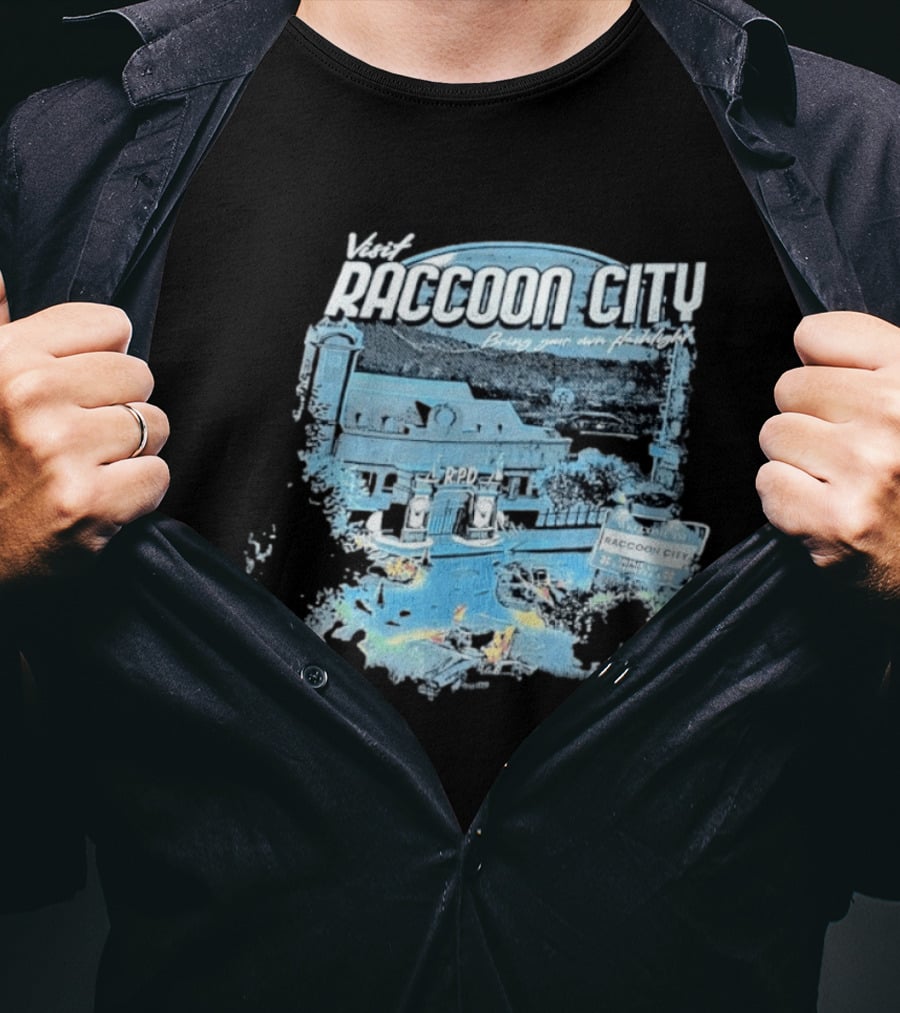 Visit Raccoon City Bring Your Own Flashlight RPD Entrance Postcard T-Shirt