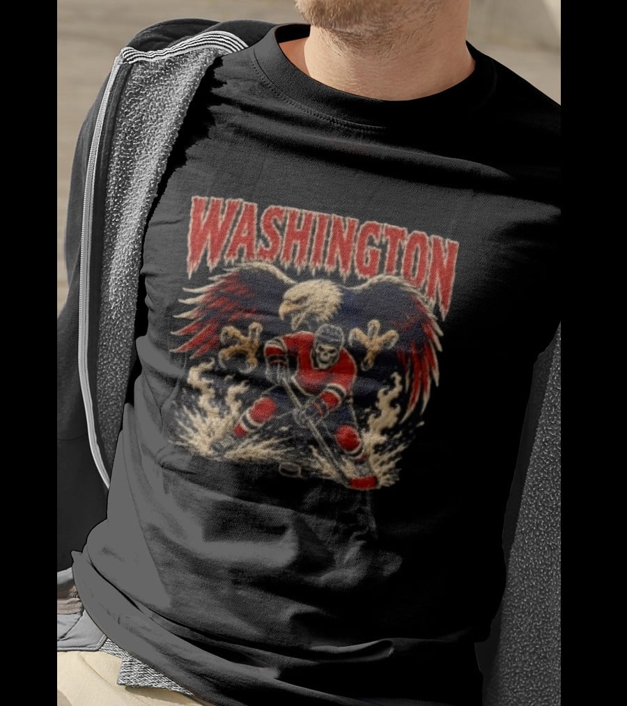 Washington Capitals Skeleton Hockey Player With Eagle T-Shirt