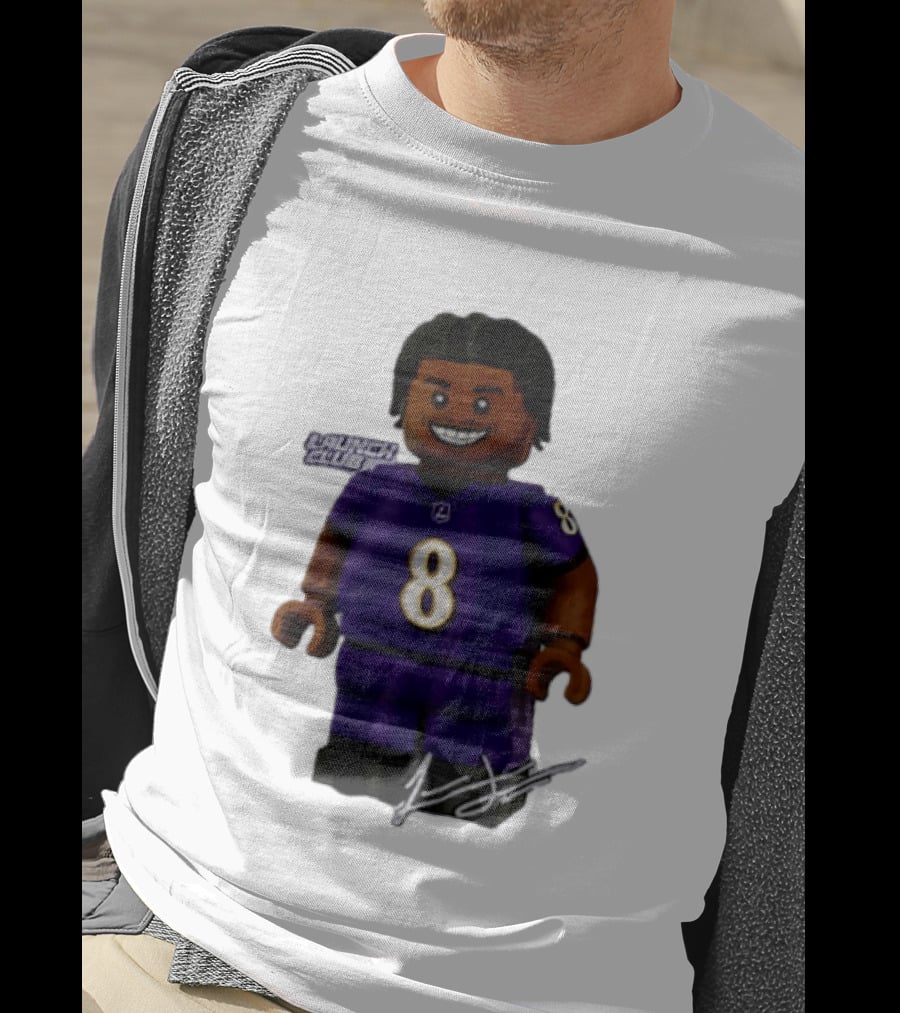 Baltimore Ravens Lamar Jackson Lego Minifigure Purple Jersey Number 8 T-Shirt