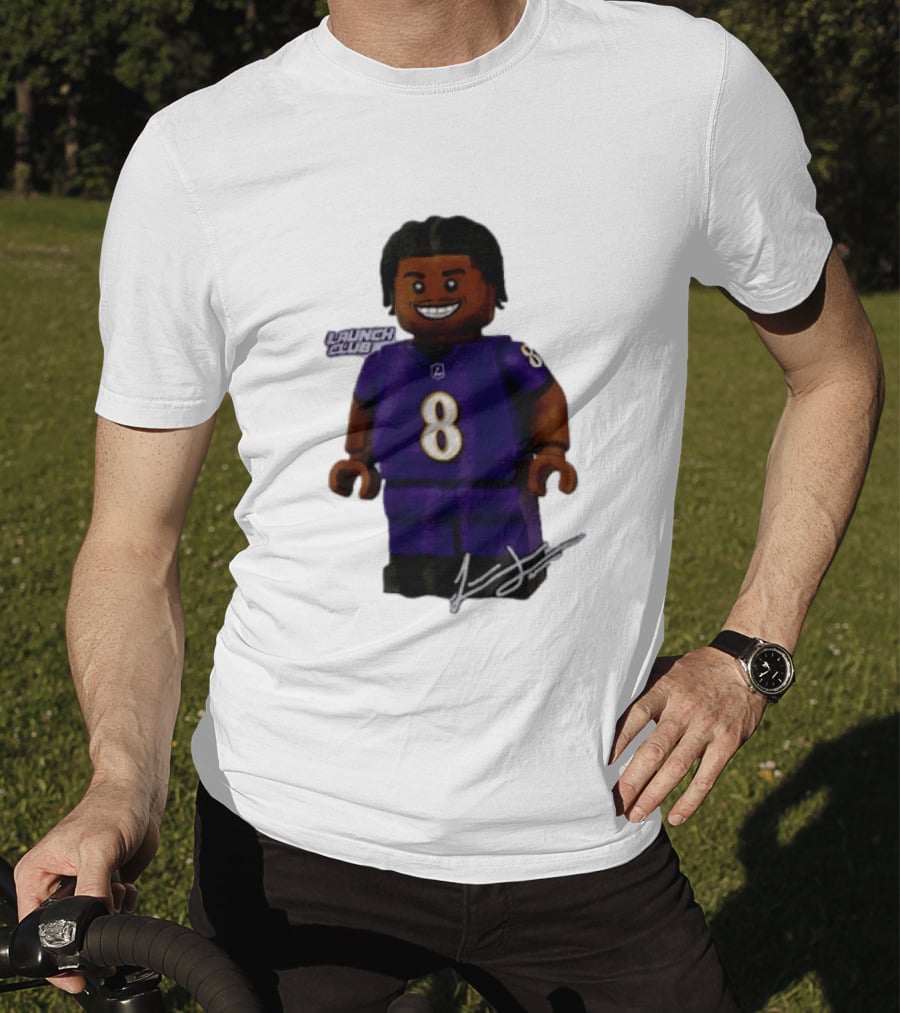 Baltimore Ravens Lamar Jackson Lego Minifigure Purple Jersey Number 8 T-Shirt