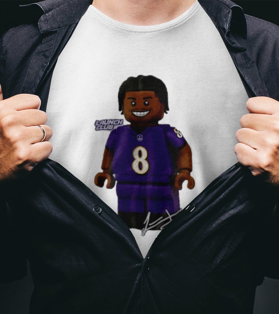 Baltimore Ravens Lamar Jackson Lego Minifigure Purple Jersey Number 8 T-Shirt