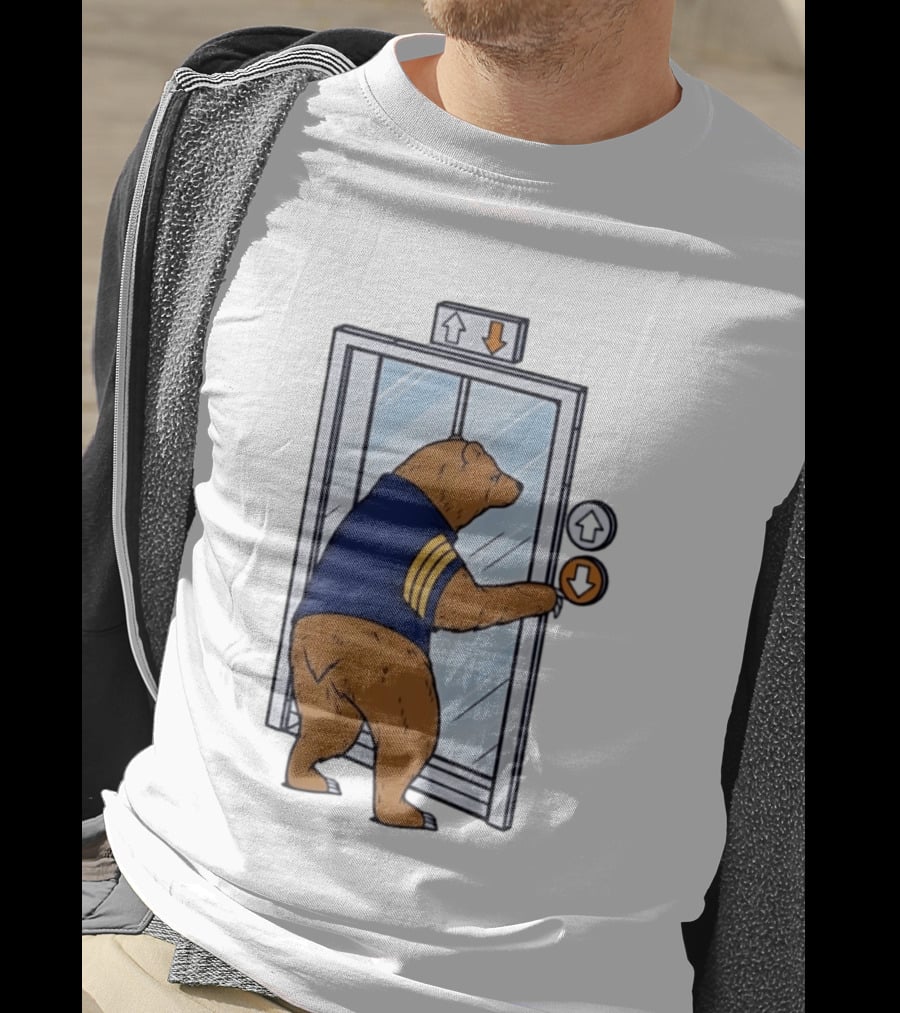Bear In Blue Jacket Pressing Elevator Down Button T-Shirt