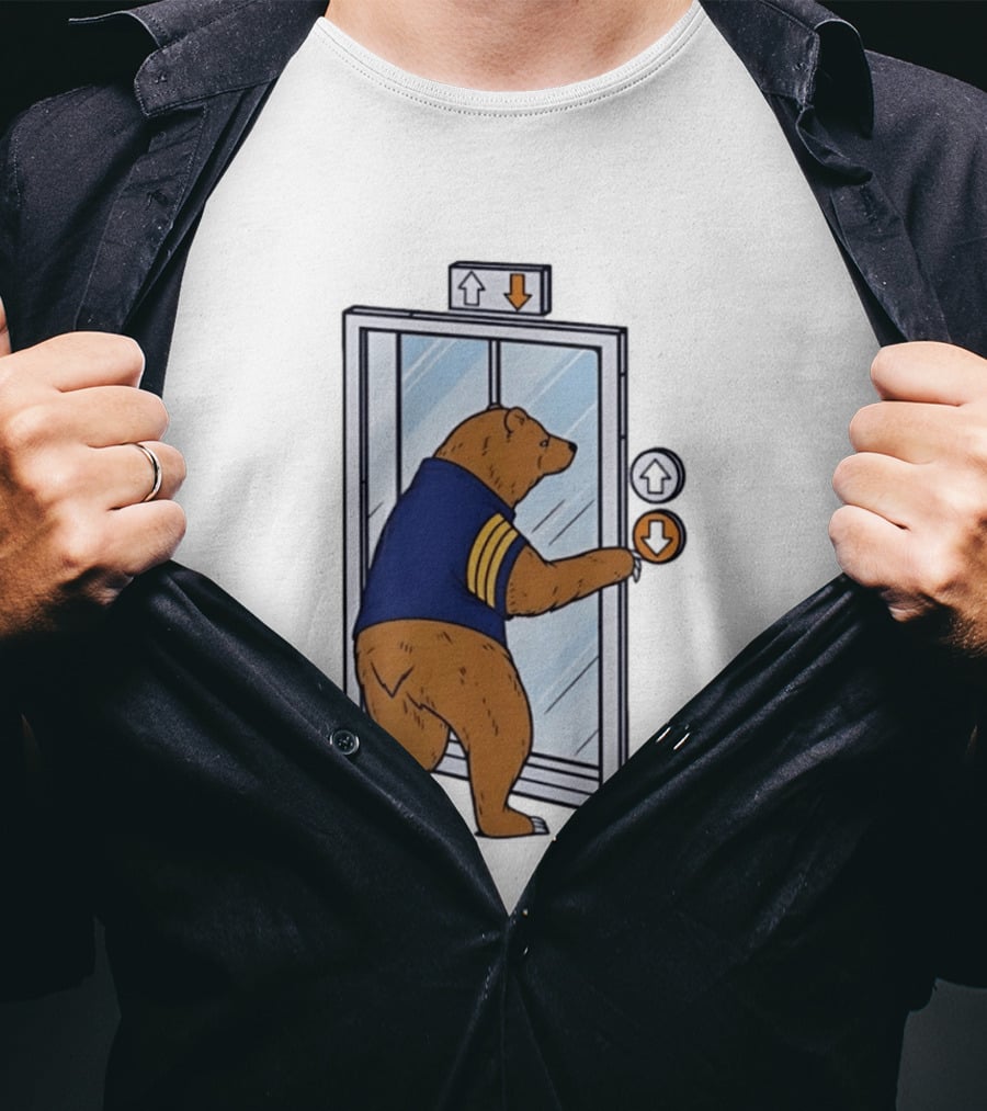 Bear In Blue Jacket Pressing Elevator Down Button T-Shirt