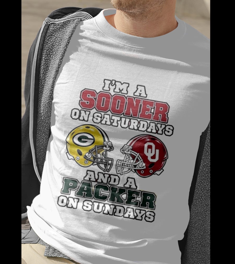 I'm A Sooner On Saturdays And A Packer On Sundays Football Fan Helmets T-Shirt
