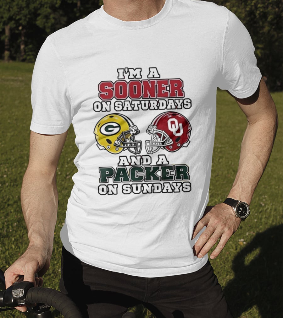 I'm A Sooner On Saturdays And A Packer On Sundays Football Fan Helmets T-Shirt