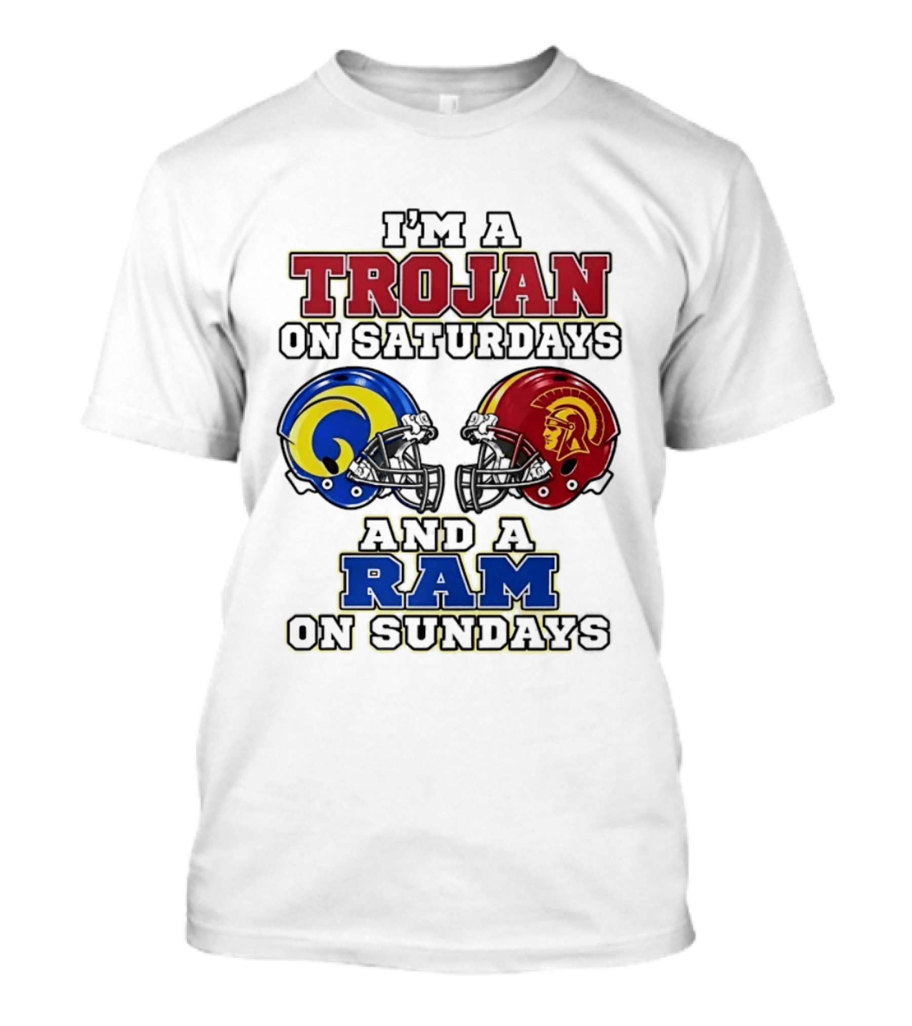 Trojan On Saturdays USC And Ram On Sundays Football Fan Helmet T-Shirt