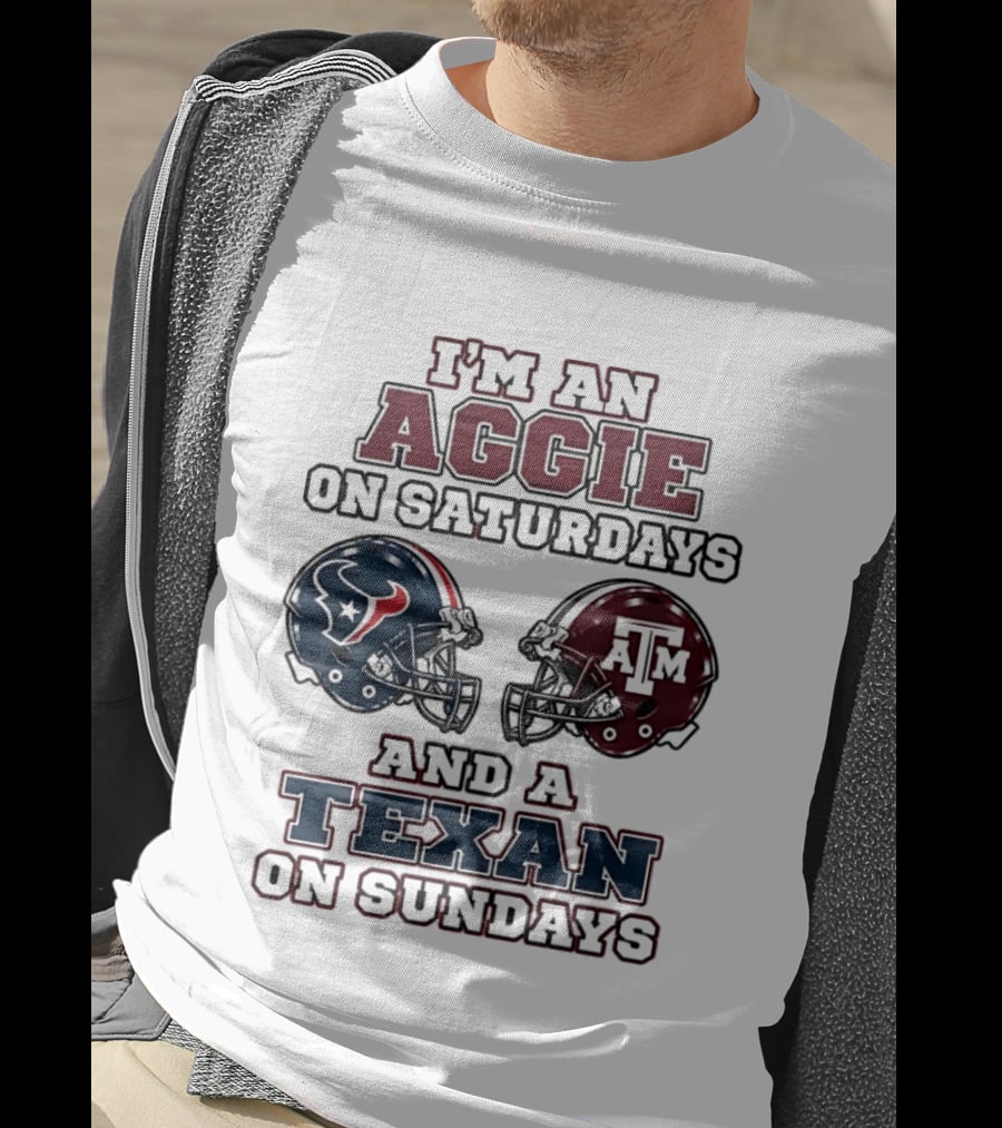 I'm An Aggie On Saturdays And A Texan On Sundays Football Helmets T-Shirt