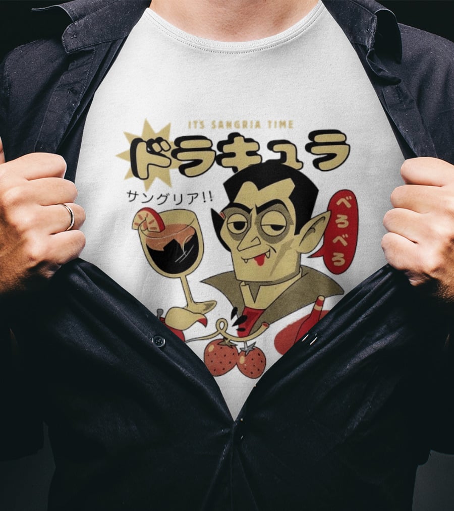 Dracula It's Sangria Time Japanese Vampire Bero Bero Retro Drink T-Shirt