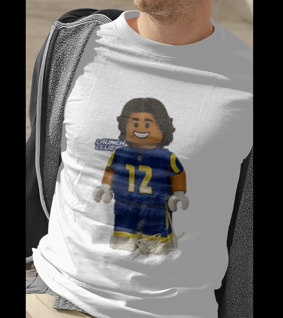Los Angeles Rams Wide Receiver Puka Nacua Launch Club Number 12 Lego T-Shirt