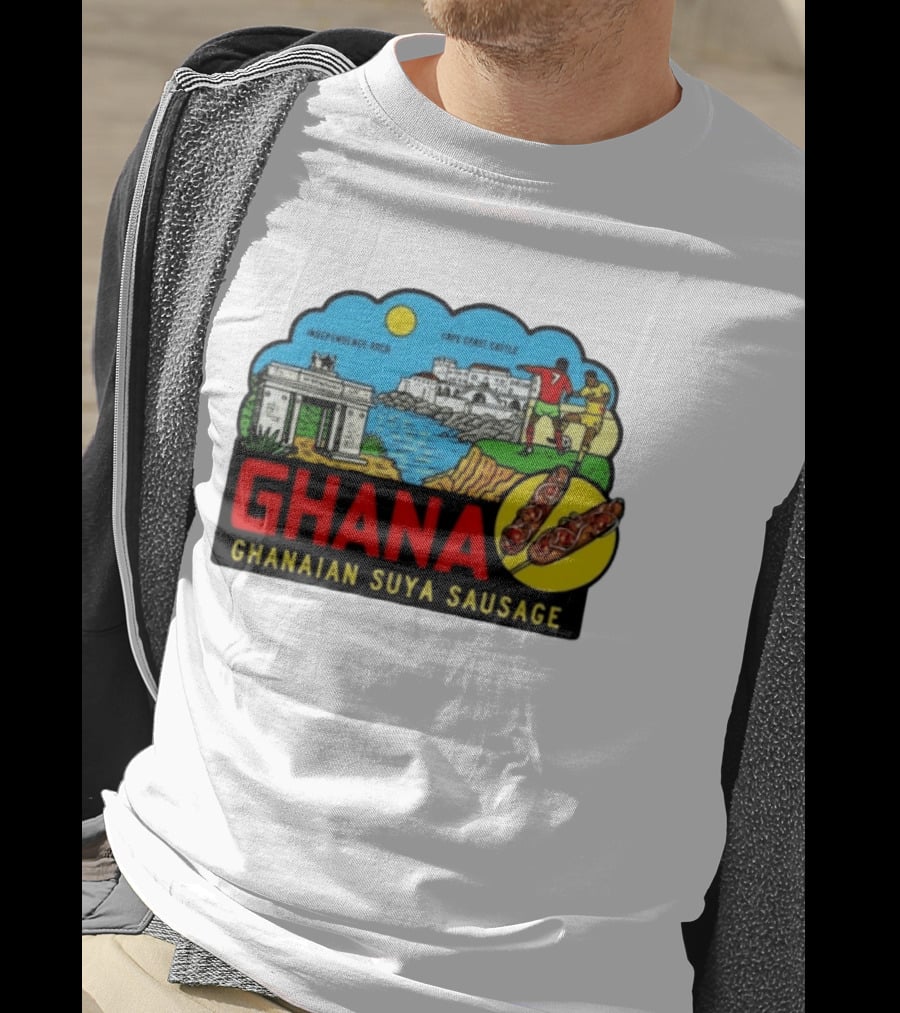 Ghana Cape Coast Castle Independence Arch Ghanaian Suya Sausage Soccer Scene T-Shirt