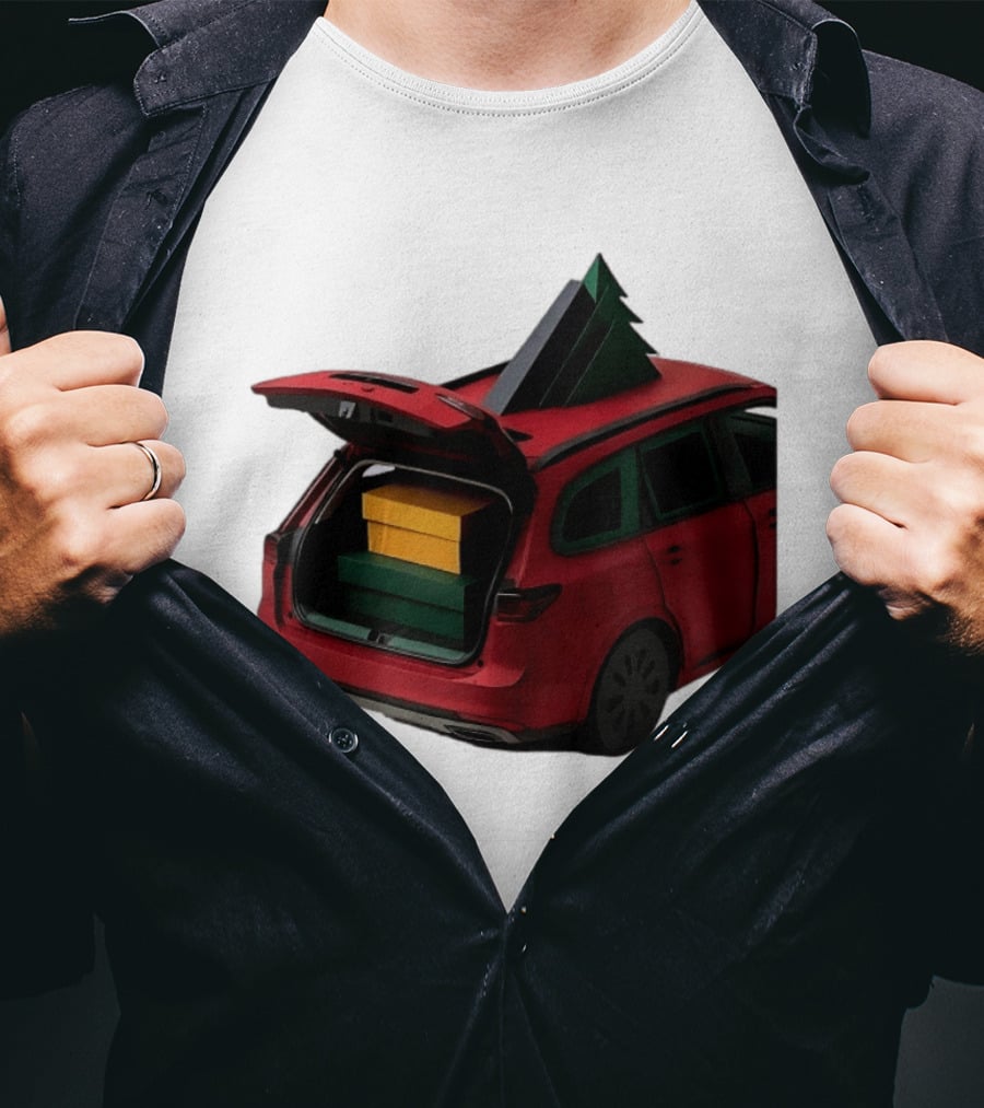 Most Likely To Pack The Car Festive Holiday Travel Scene With Christmas Tree And Gifts T-Shirt