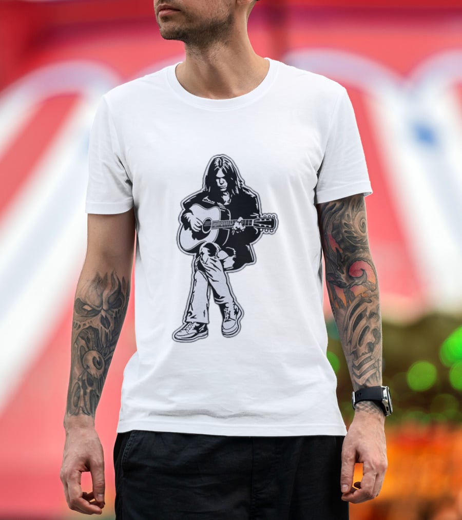 Neil Young Acoustic Folk Rock Guitar Performance T-Shirt