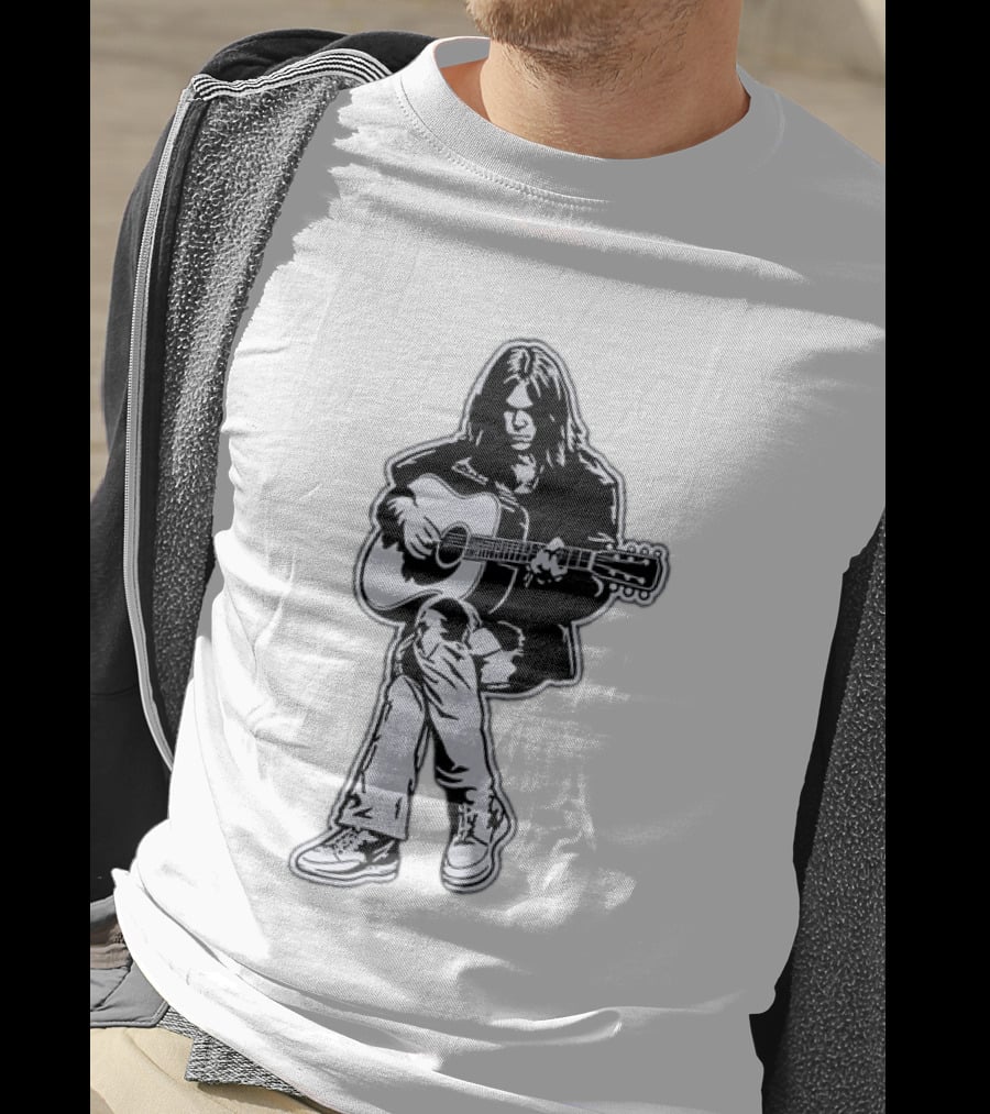 Neil Young Acoustic Folk Rock Guitar Performance T-Shirt