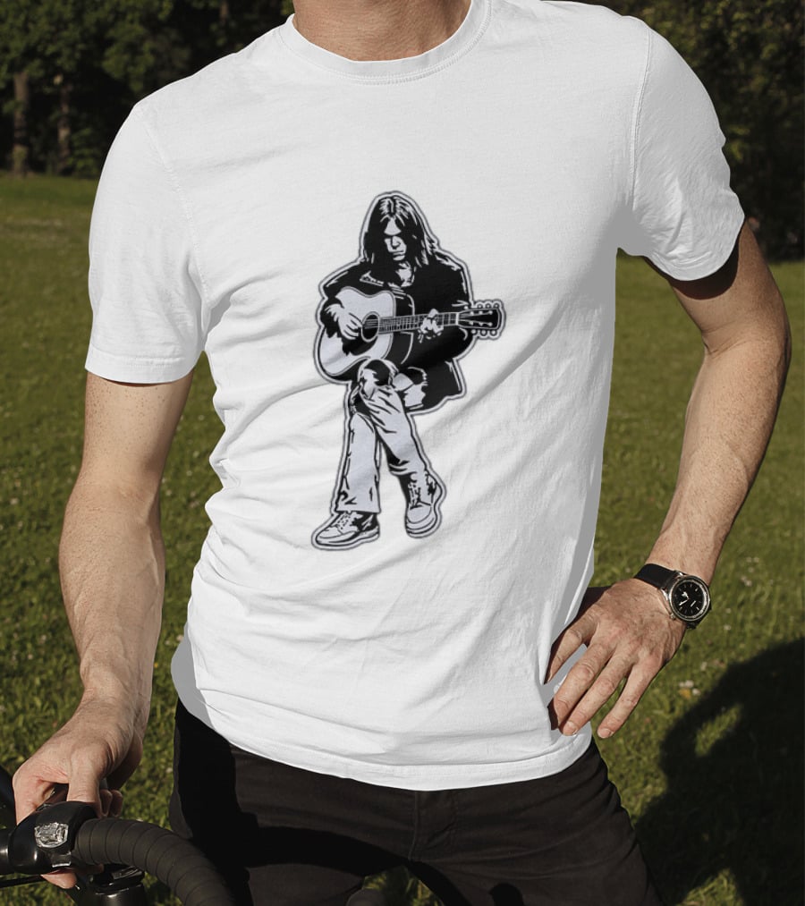 Neil Young Acoustic Folk Rock Guitar Performance T-Shirt