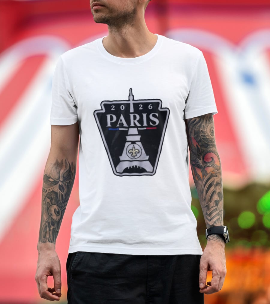 New Orleans Saints 2026 Paris Eiffel Tower Fleur De Lis NFL Event T-Shirt